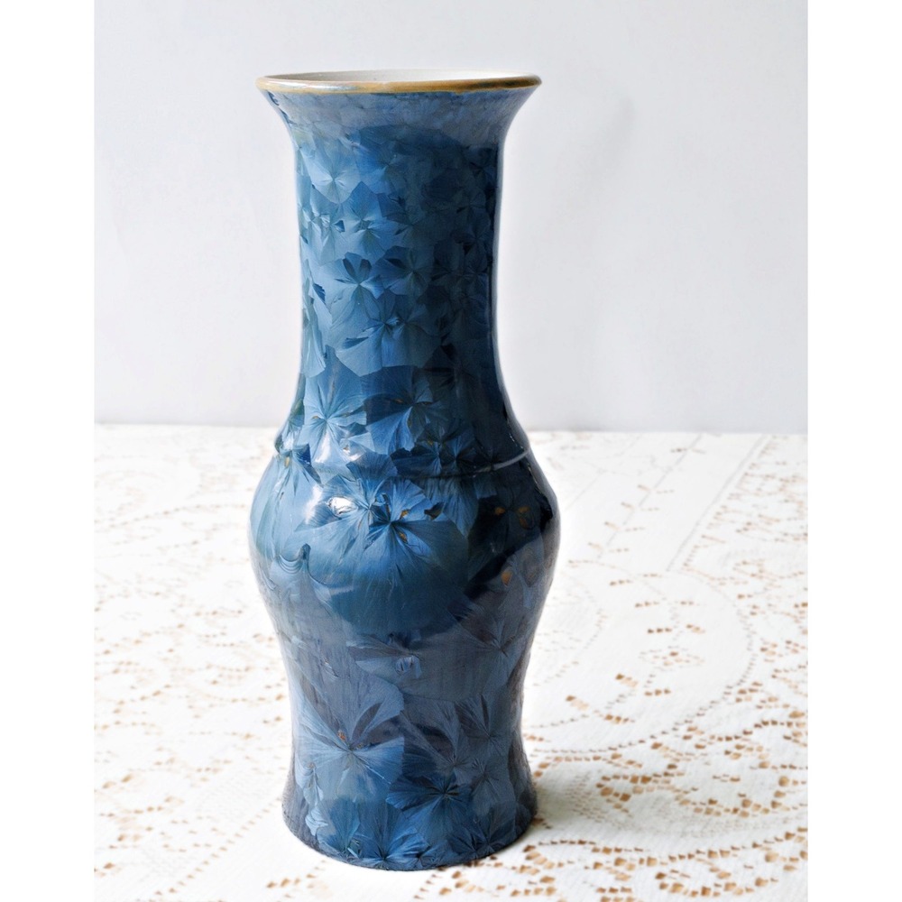 Blue Crystalline Glaze Ceramic Vase Vintage - Picture 2 of 6